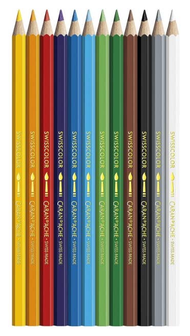 Caran d'Ache Swisscolor Aquarelle (Watercolor) Colored Pencils - Set of 12 in Box