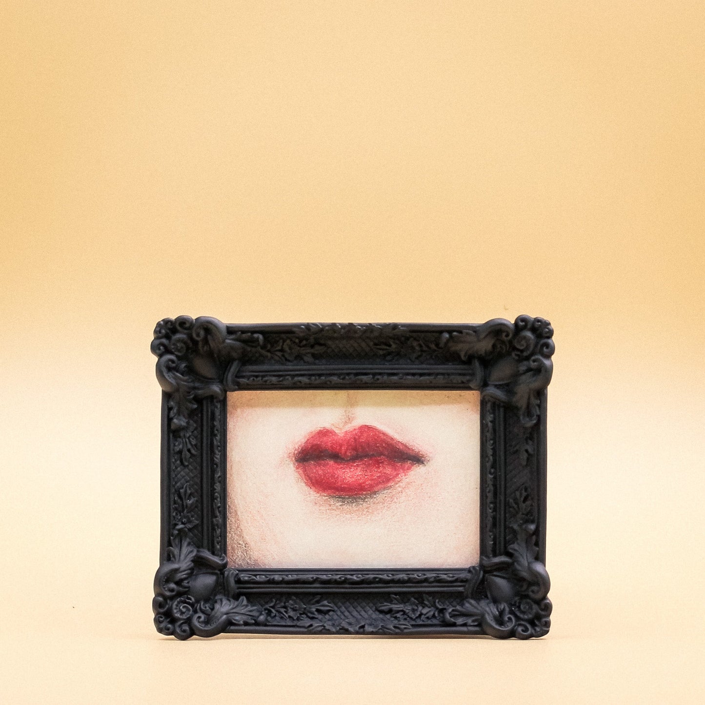 Afternoon Lover's Lips Portrait - Ruby Lips in Black Frame - 4x5"