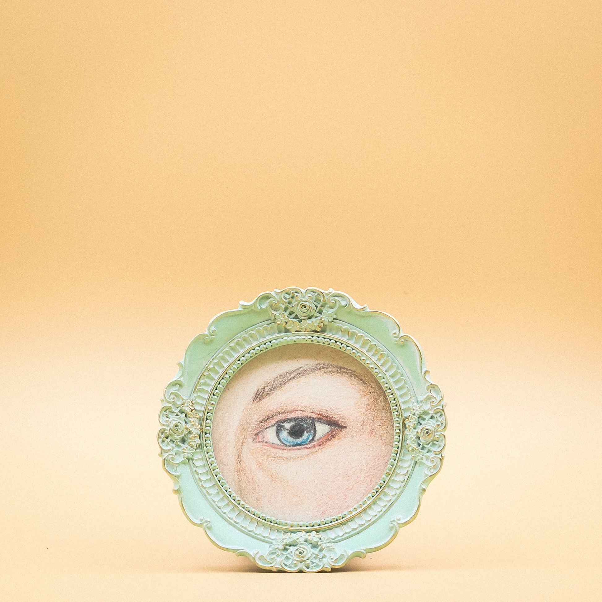Afternoon Lover's Eye Portrait - Blue Eye in Mint Frame - 4.5"