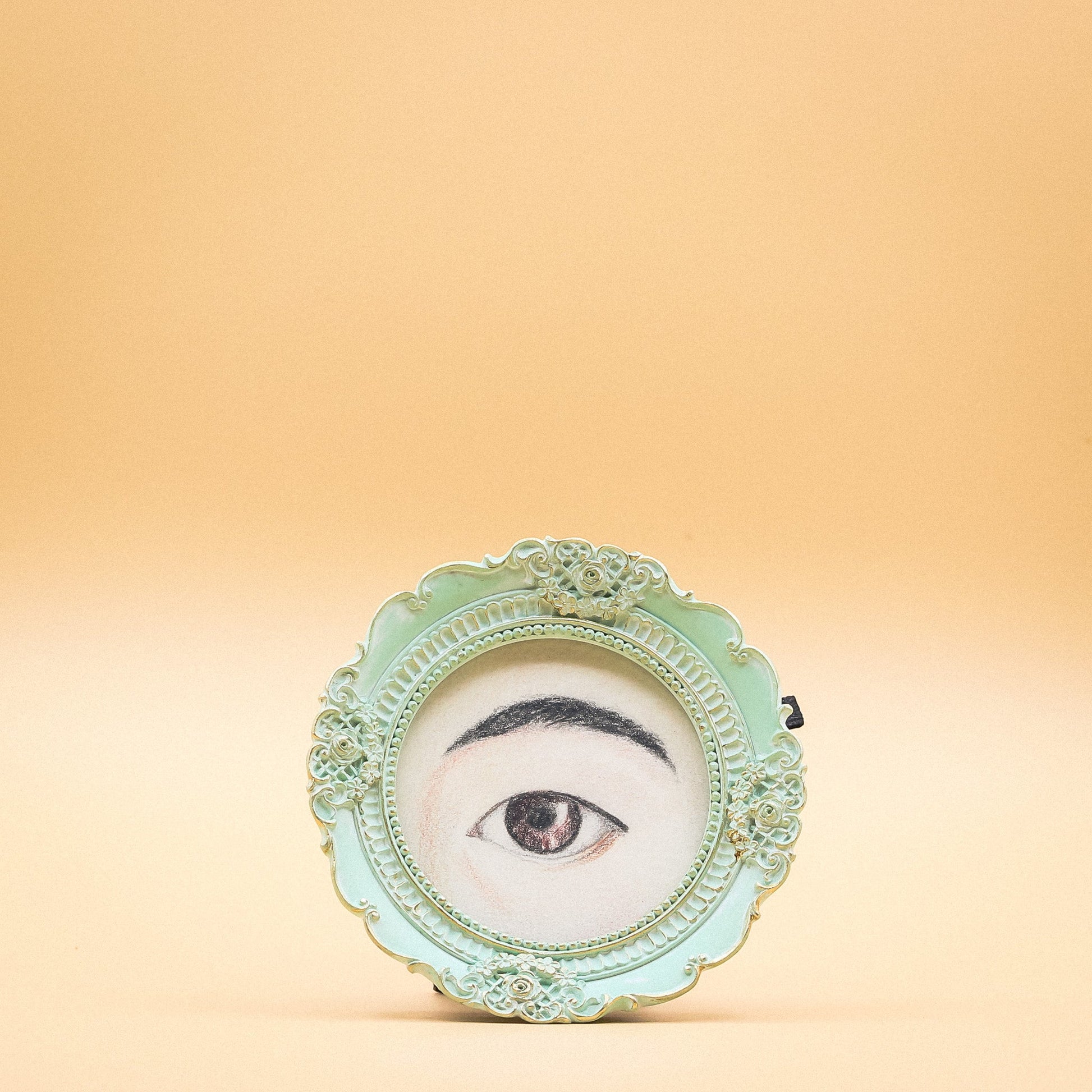 Afternoon Lover's Eye Portrait - Brown Eye in Mint Frame - 4.5"