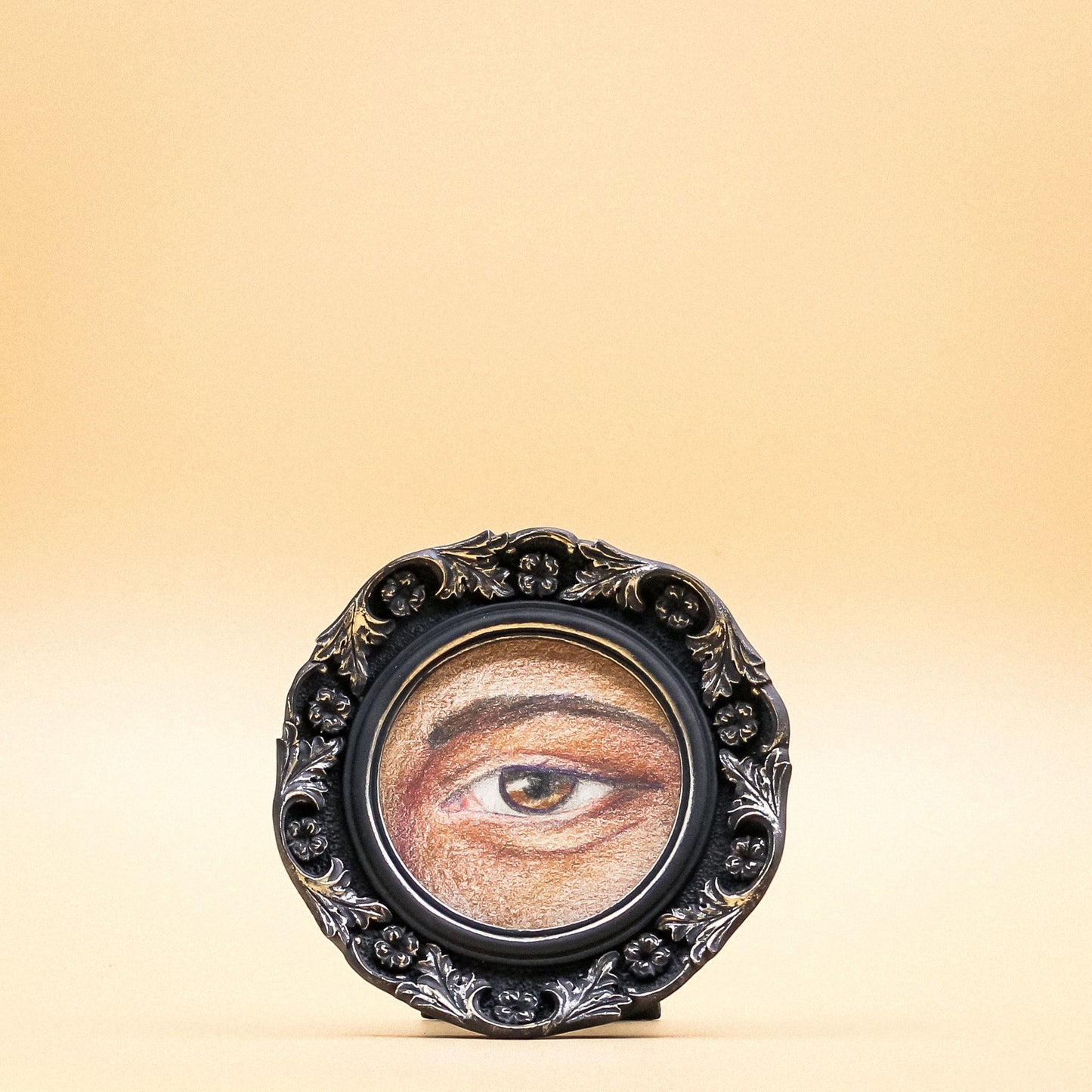 Afternoon Lover's Eye Portrait - Brown Eye in Round Black Frame - 4.5"