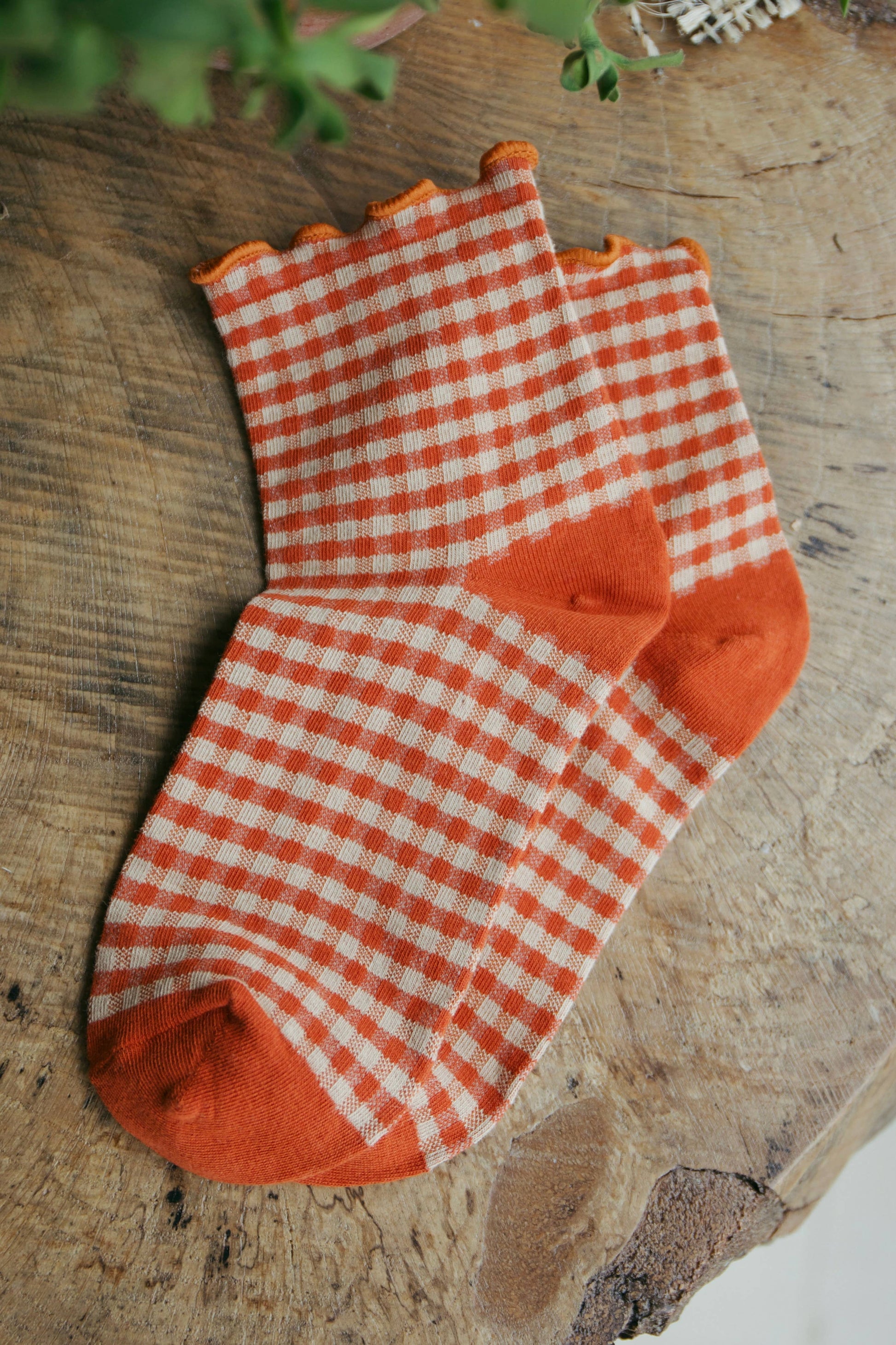 Beaten Path Co PEACH GINGHAM SOCKS