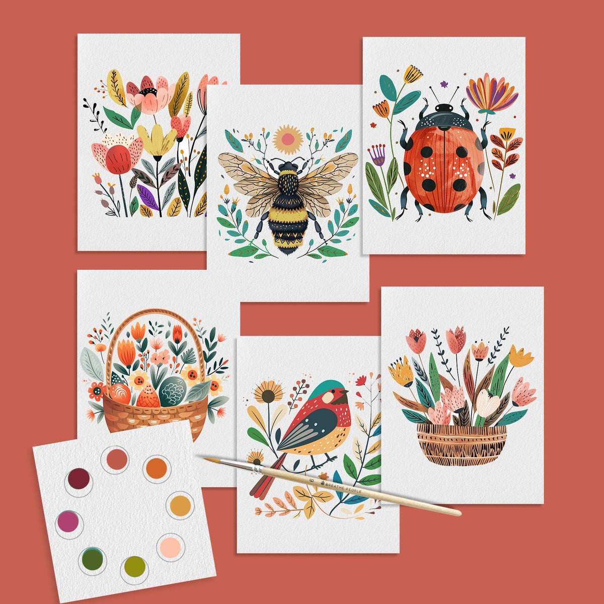 All-in-One Watercolor Prints & Postcards: Spring Folk Art