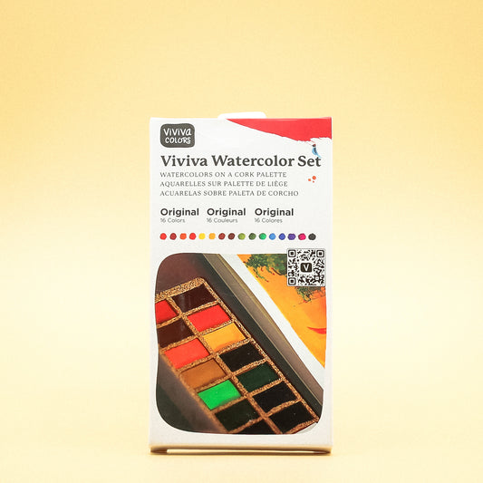 Viviva Watercolor Paint 16 Pans Set in Cork Tray